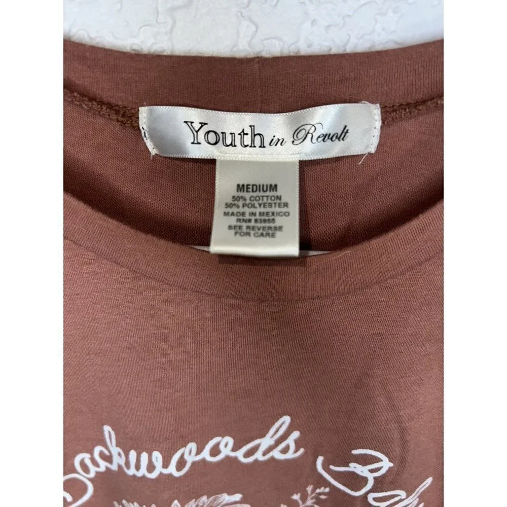 Youth In Revolt “Backwoods Baby” Floral Clay Color Tee Shirt Women’s Medium  X - Picture 4 of 6